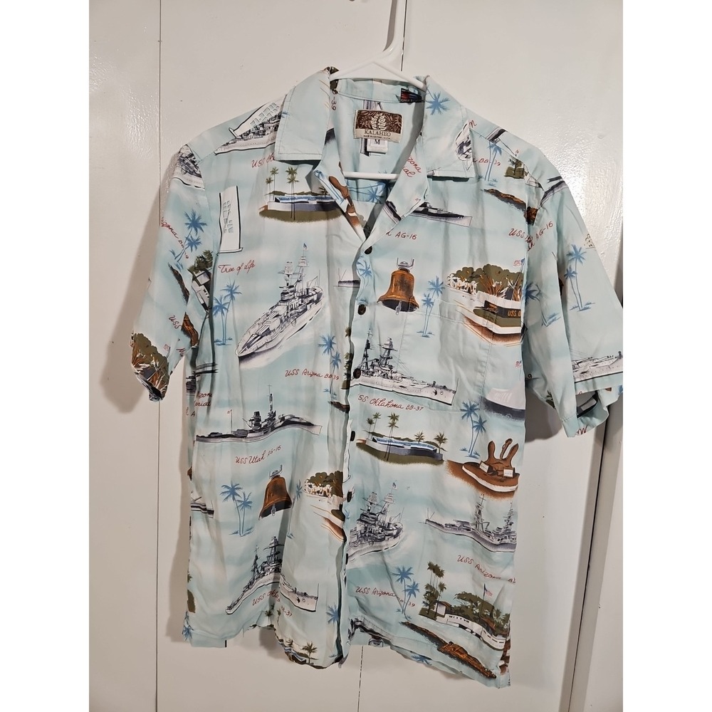 Vintage‎ Kalaheo Shirt Med Hawaiian Navy Ships USS  WW2 Made In Hawaii (1453